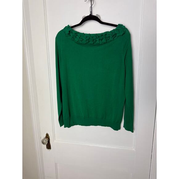 Talbots Green Ruffle Bow Neck Silk Cotton Lightweight Sweater Women's XL Petite - Picture 5 of 7